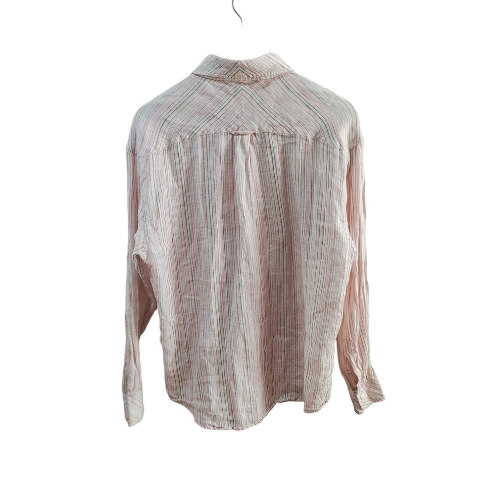 Bugatchi Uomo 100% Linen Button Up Mens Striped Shirt Travel Cruise Size Medium - Picture 4 of 10